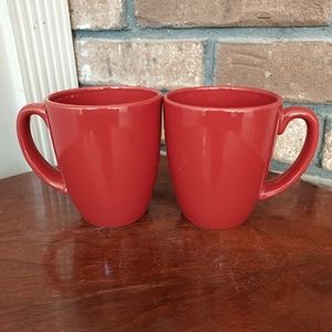 Vintage Corelle Stoneware Dark Red  Coffee Tea Mugs 12 Oz Set Of 2